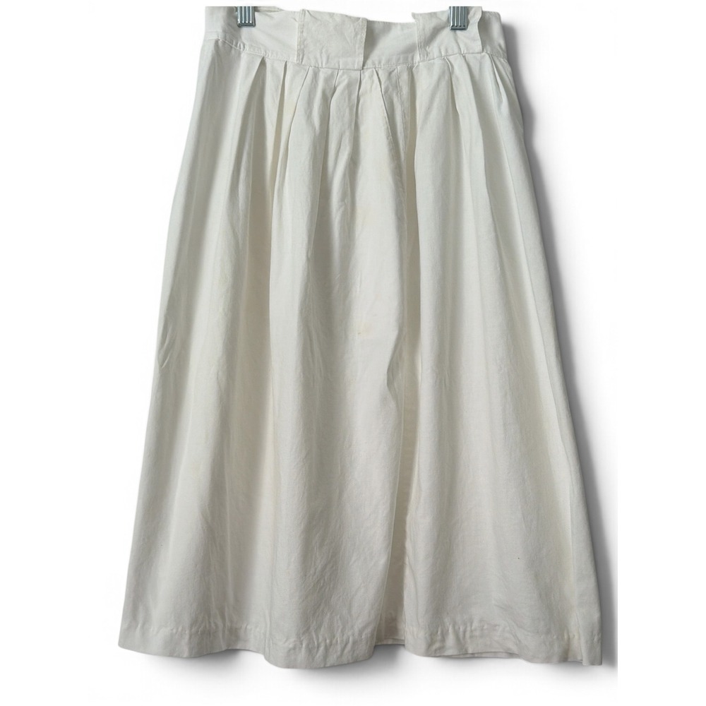 Cristina Vintage White Pleated Midi Skirt High Waisted A-Line Side Zip Cotton 25